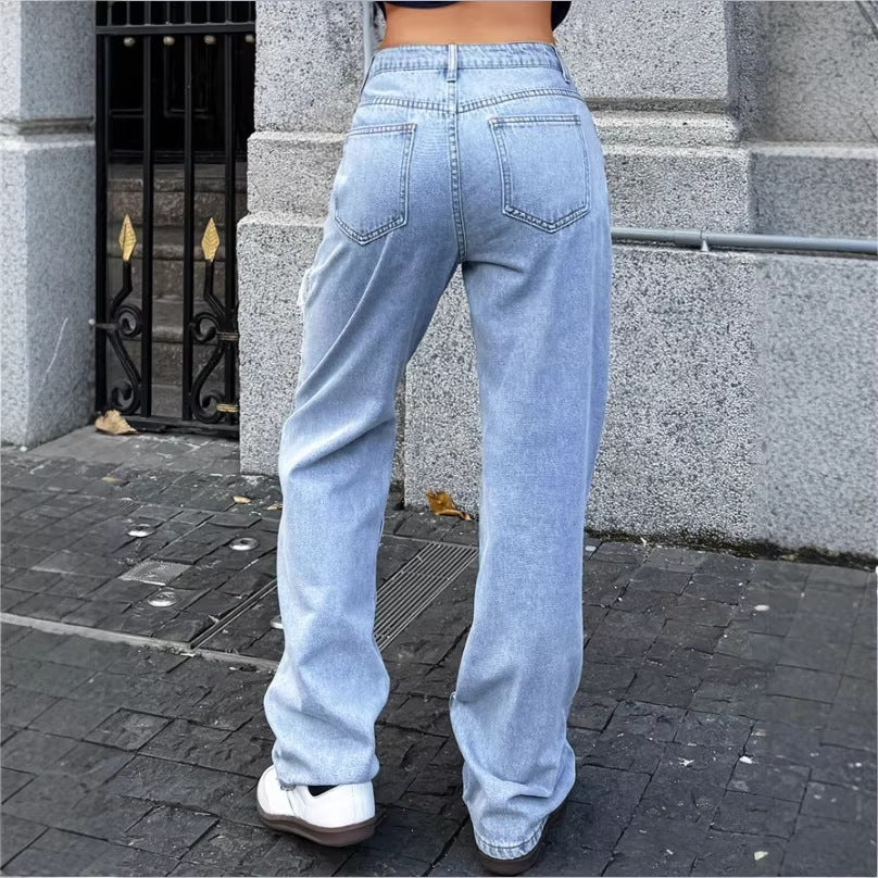 Women's High-Waisted Oversized Baggy Jeans with Strong Destroyed Look and Deep Crotch Amarae