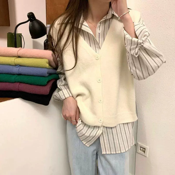 Knitted vest for women with V-neck and stylish buttons Lune London