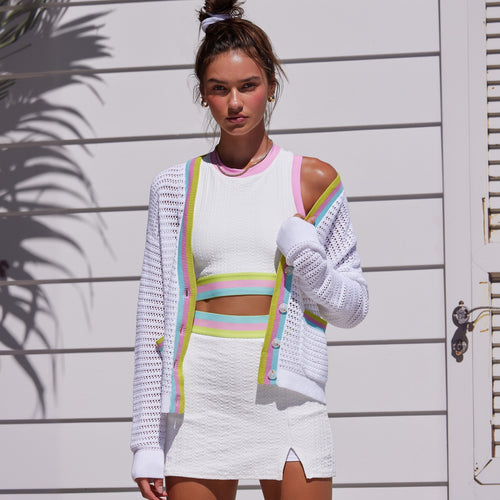 Amarae women's mini skirt and sporty crop top set
