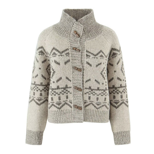 Ladies sweater and cozy knit with stand-up collar and decorative buttons Amarae