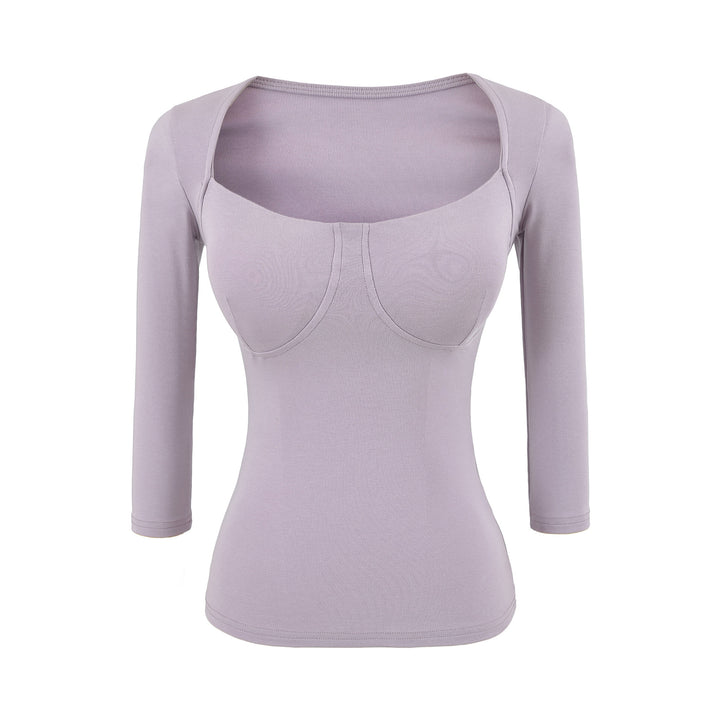 Women's Fitted Long Sleeve Top with Integrated Bustier Contour and Square Neckline Amarae