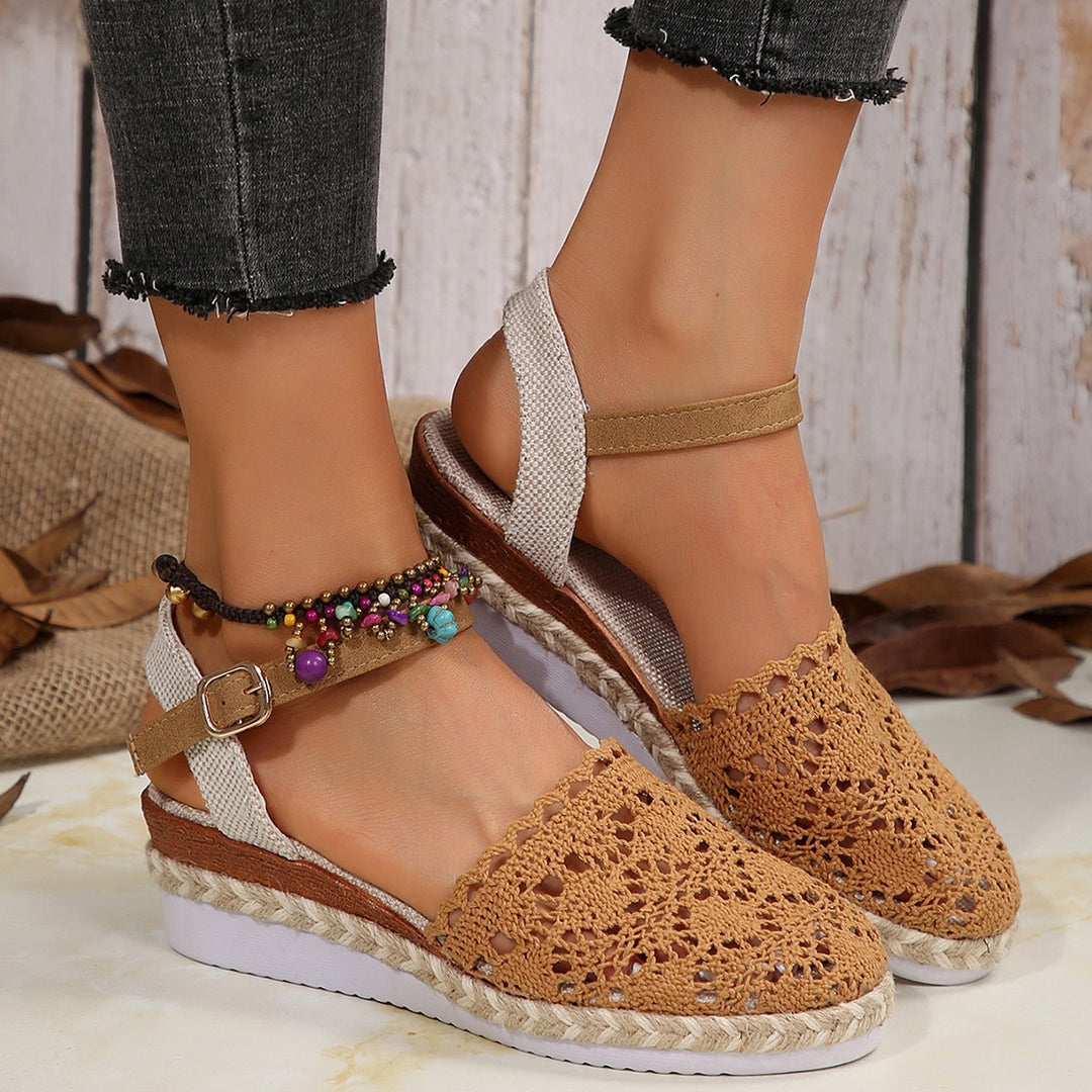Ladies espadrilles with ankle straps in crochet Lune London