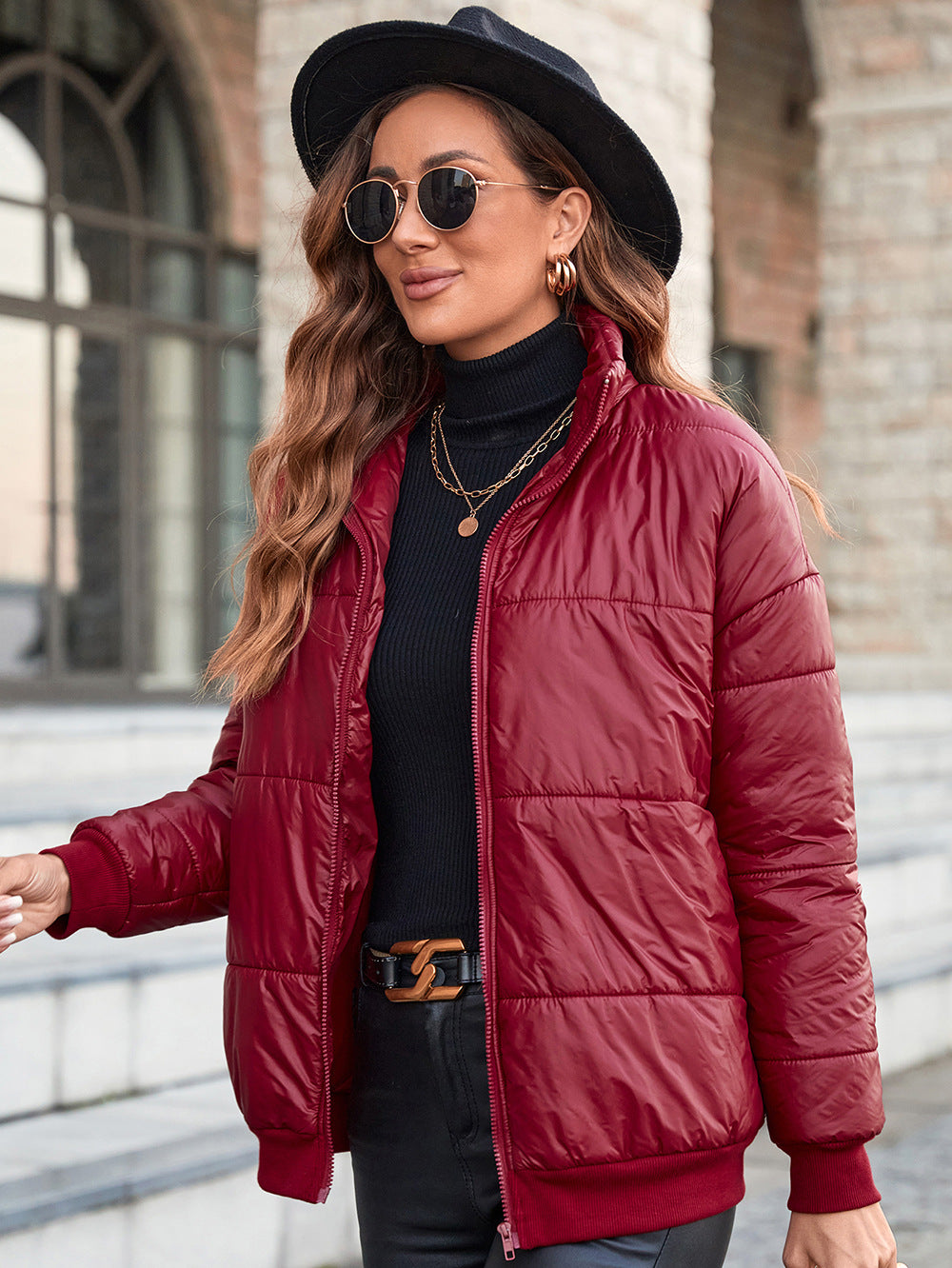 Elegant women's quilted jacket with high collar and modern pockets Lune London