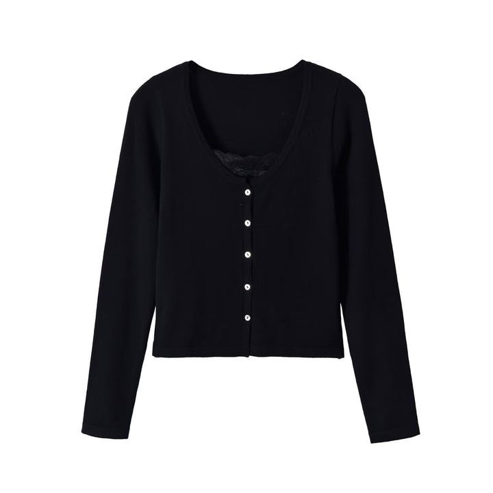 Women's fine-knit cardigan with lace insert and continuous button placket Amarae