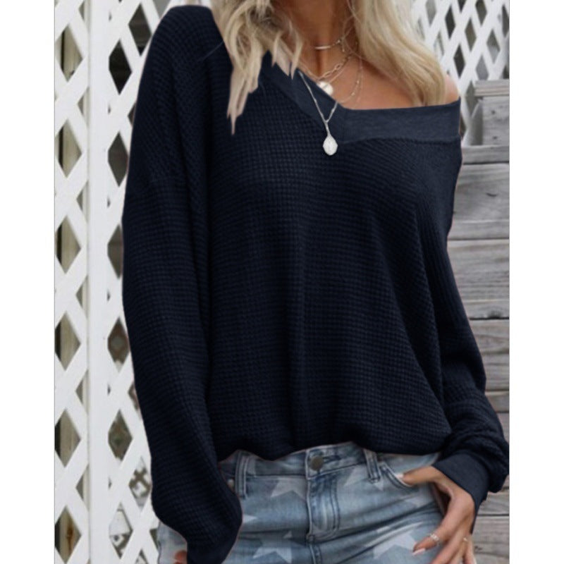 Sweat en coton oversized pour femmes avec col V décontracté et détails en côtes Chic & Stil