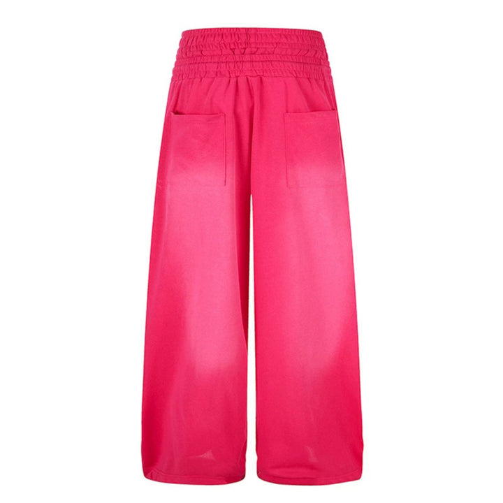 Ladies Wide High-Waist Palazzo Lounge Pants made of Stretch Jersey with Elastic Waistband, Drawstring, Adjustable Hem Cords and Star Print