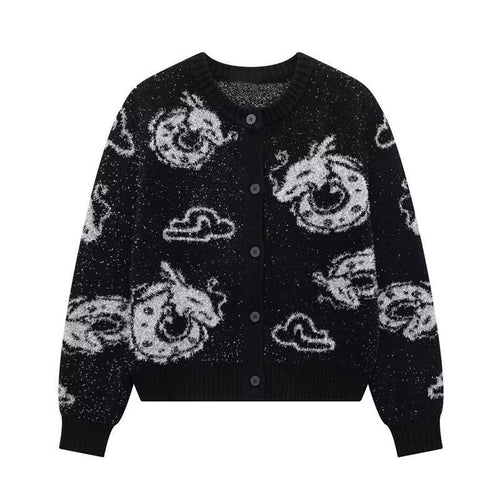 Women's knitted jacket with unique dragon pattern and button placket Amarae