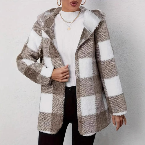 Plaid pattern teddy jacket for women Amarae