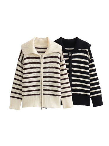 Ladies striped cardigan with modern zip closure Amarae