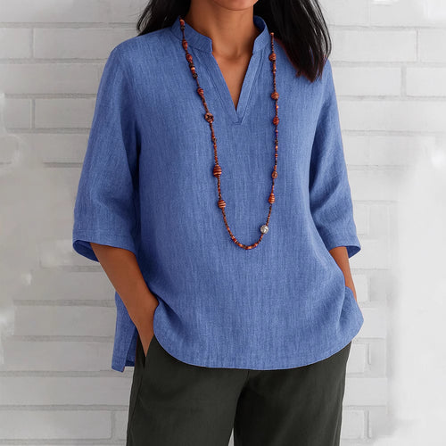 Casual blouse for women with V-neck and side pockets Amarae