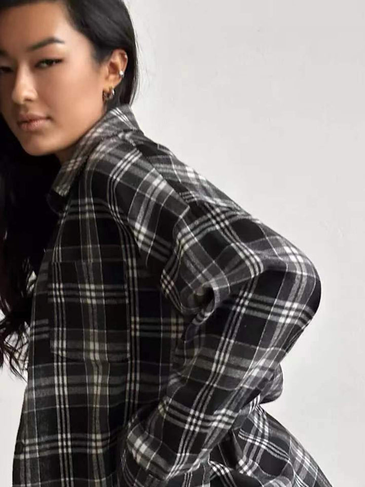 Ladies Oversized Check Shirt Blouse Lune London