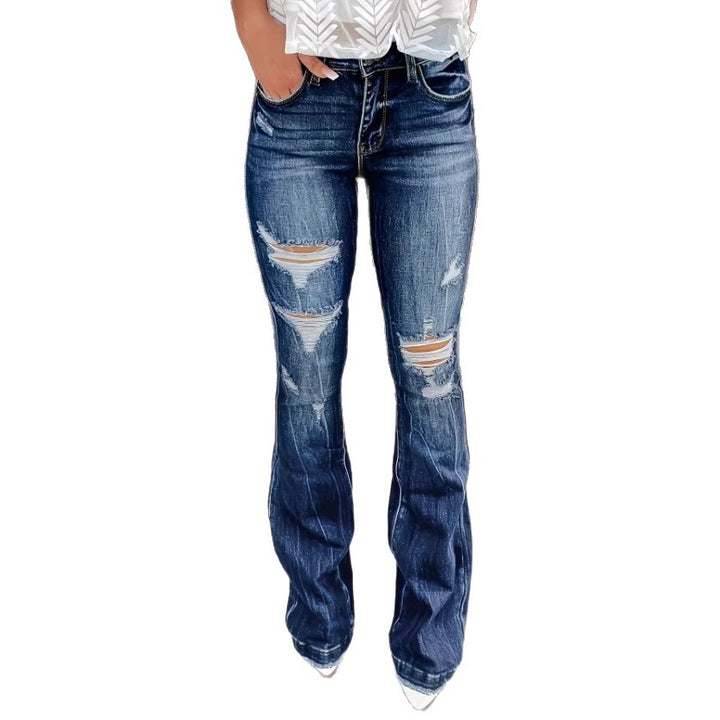 Women's High-Waisted Flared Jeans in Retro Flare with Large Rip Applications and Shaping Fit Amarae
