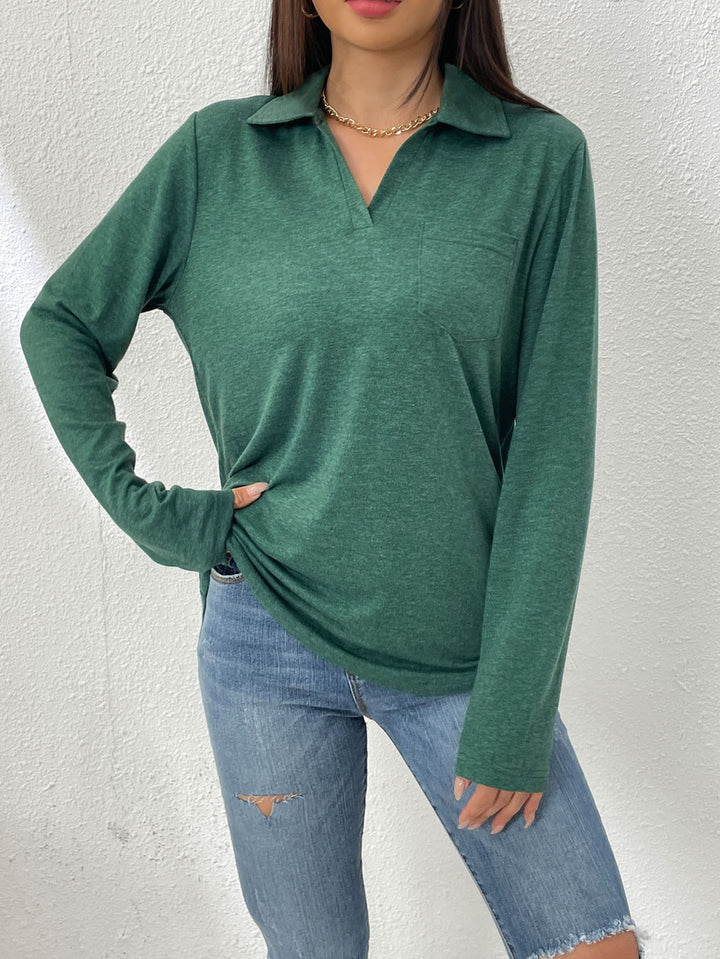 Long-sleeve blouse for women with modern collar and chest pocket Lune London