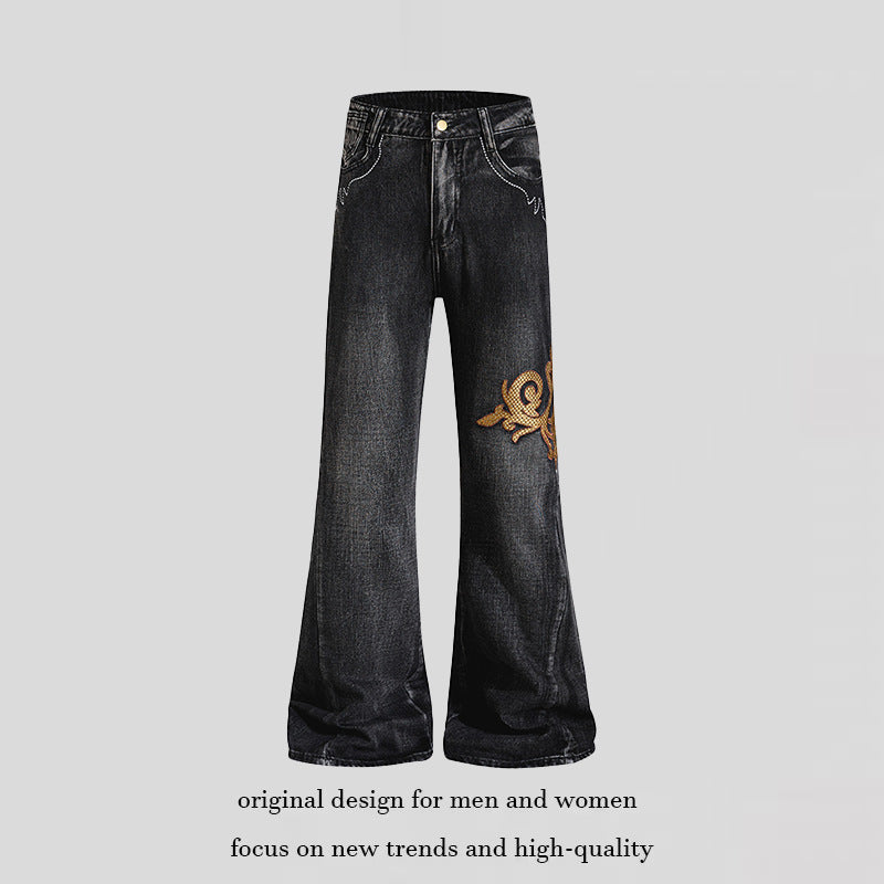 Women Wide High-Waist Flared Jeans with Baroque Embroidery Amarae