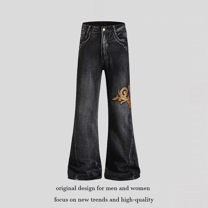 Women Wide High-Waist Flared Jeans with Baroque Embroidery Amarae