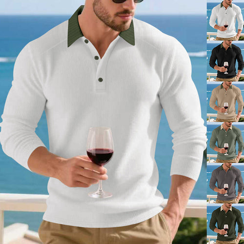 Men's long-sleeved polo shirt with textured collar Amarae