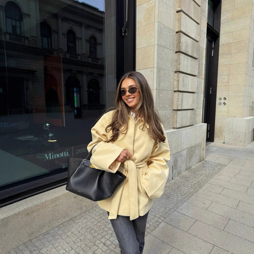 Trendy tie jacket for women in high-quality material with a waist belt Amarae