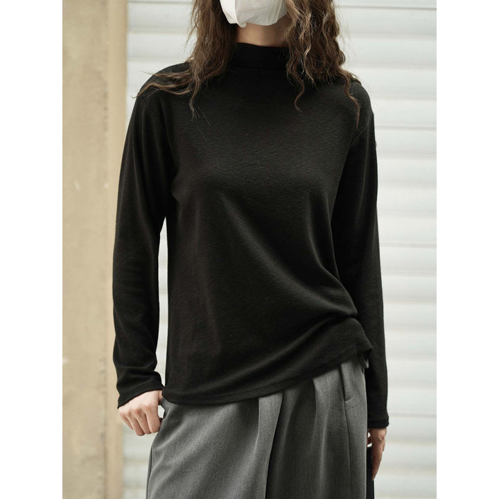 Ladies finely knitted relaxed long sleeve with high stand-up collar made of cotton blend Amarae