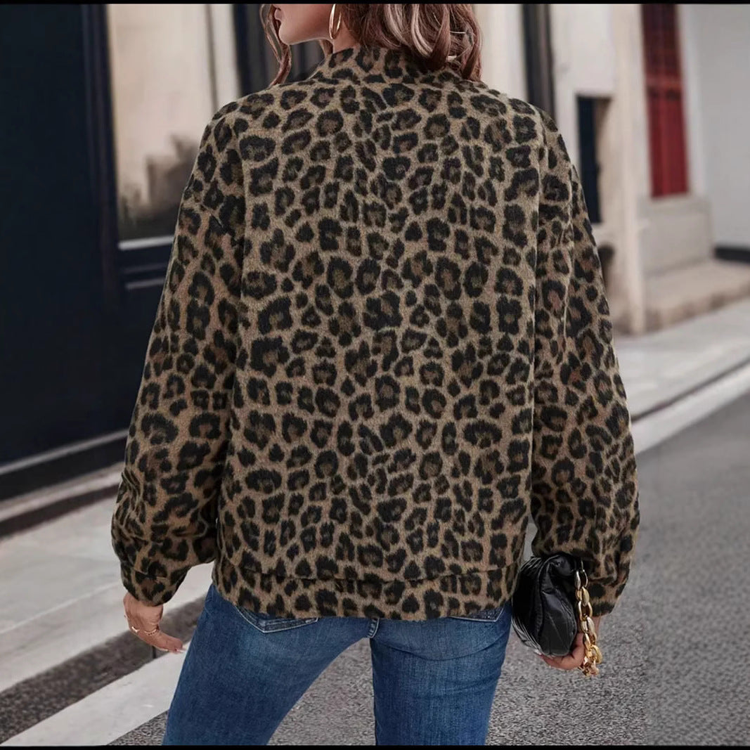 Lune London trendy leopard print women's fleece jacket