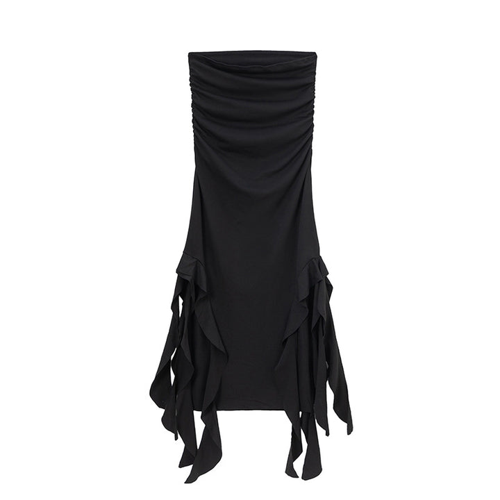 Lune London asymmetric hem gathered maxi dress for ladies