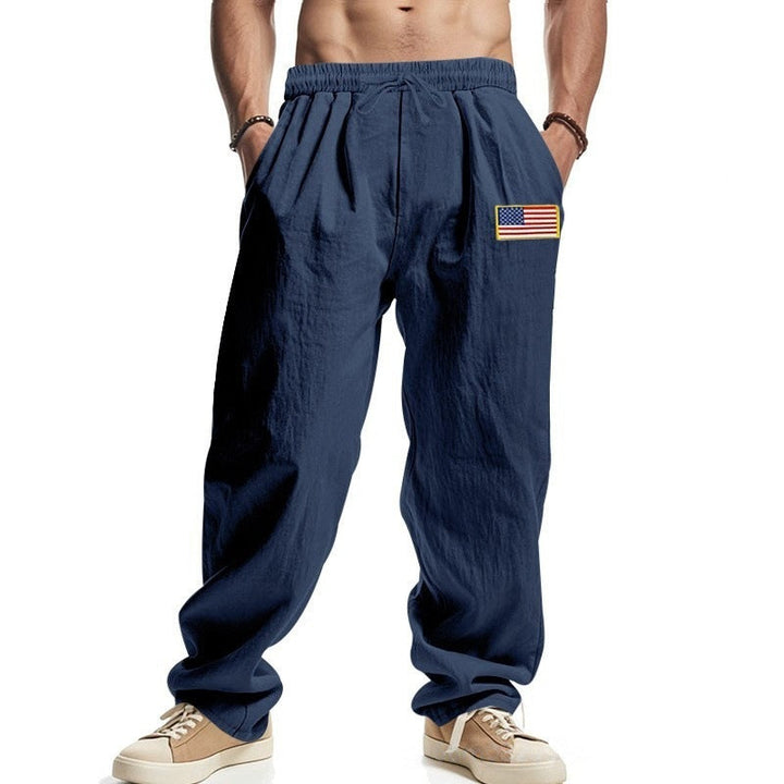 Casual men's pants with adjustable waistband and American patch Lune London