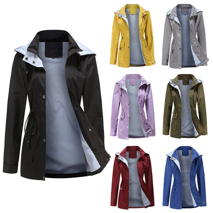 Veste de pluie imperméable pour femmes avec capuche ajustable et cordon de taille Lune London