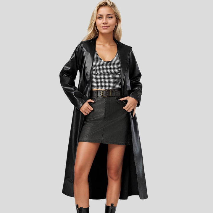 Ladies Elegant Chic and Stylish Faux Leather Trench Coat