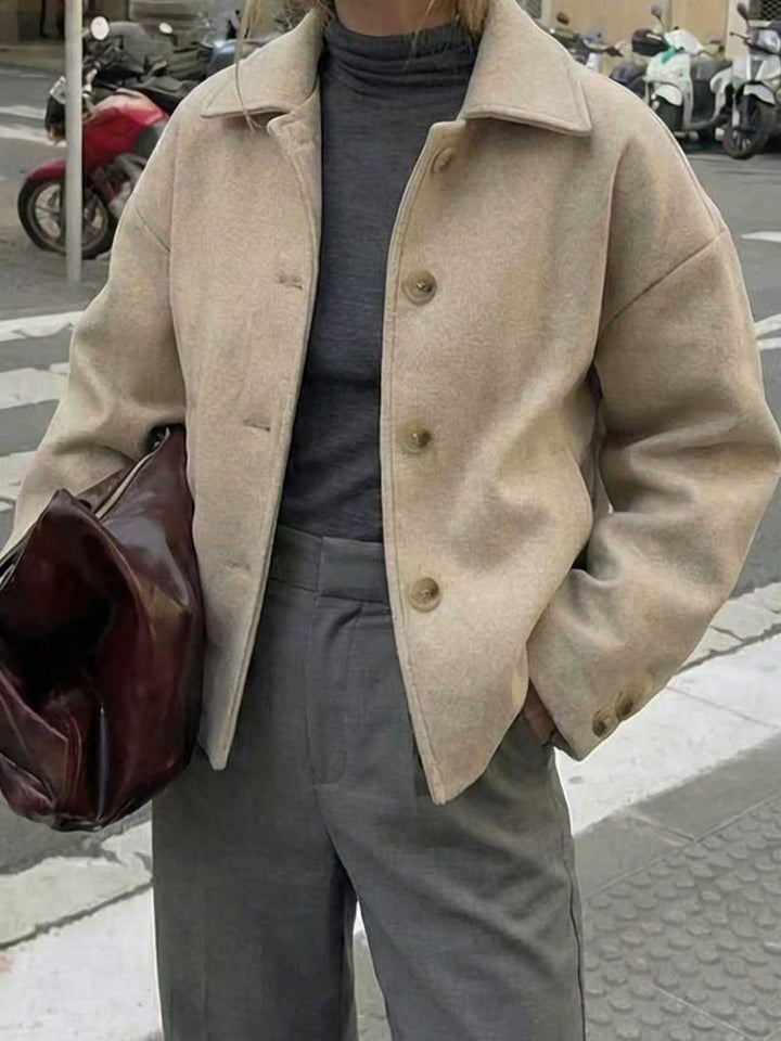 Women's Oversize Wool Blend Jacket with Large Decorative Buttons and Wide Cuffs Amarae