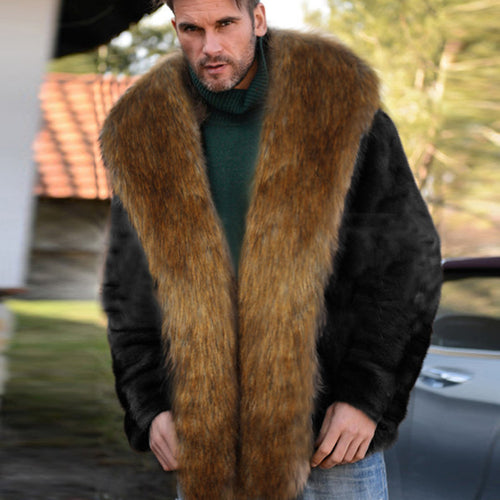 Elegant and warm fleece jacket for men with faux fur collar Amarae