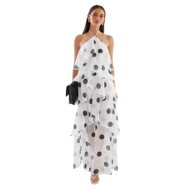 Women's maxi dress with swinging ruffles and modern dots Lune London
