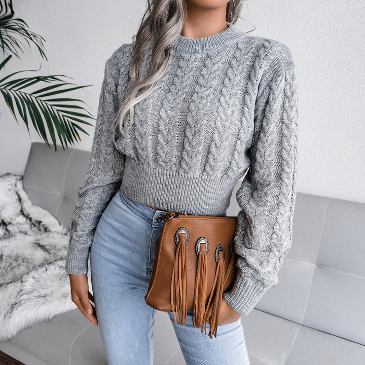 Thick knit sweaters for women with modern braid design and chic ribbed edges