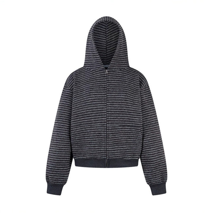 Women's short-cut hooded zip jacket with horizontal stripe relief and elastic waistband Amarae