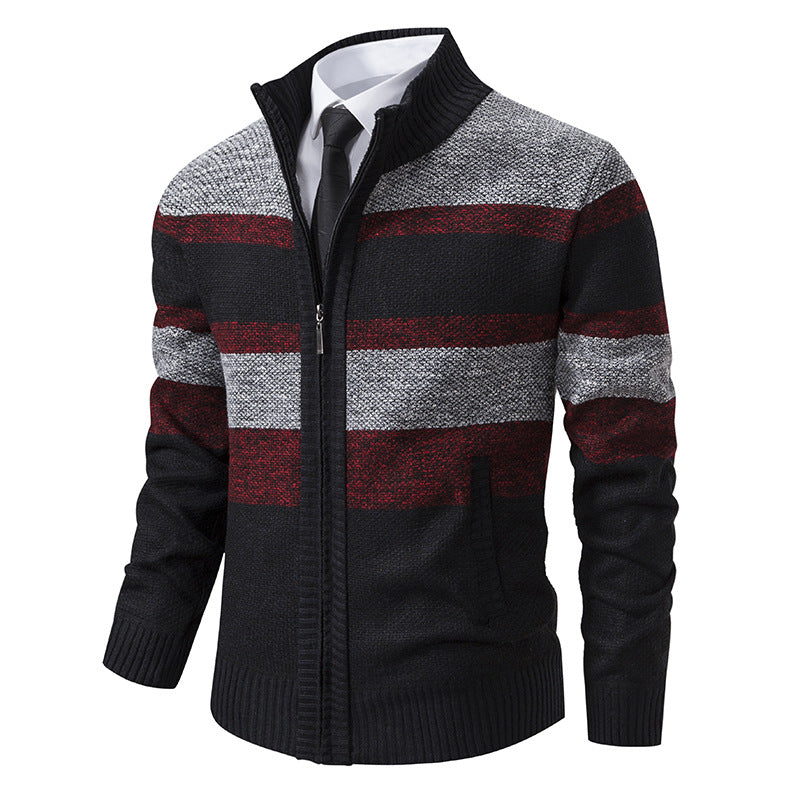 Men's knit jacket with stand-up collar and modern striped pattern Lune London