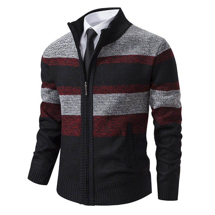 Men's knit jacket with stand-up collar and modern striped pattern Lune London