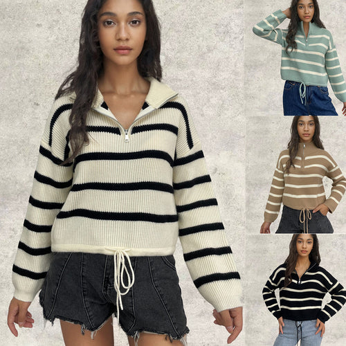 Knitted sweater for women with high collar and zipper Amarae