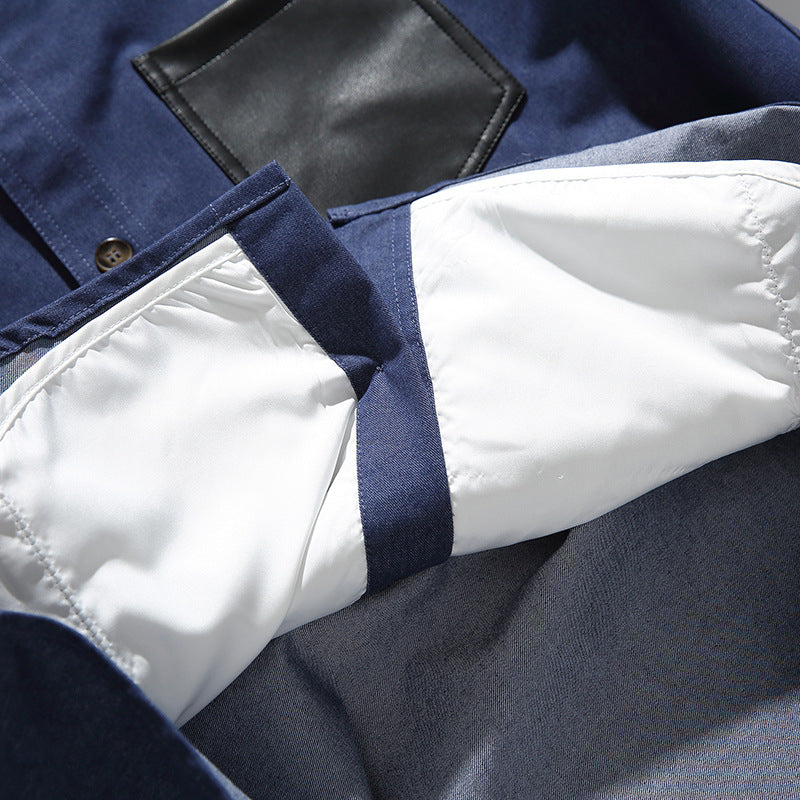 Men's overshirt-jacket in worker look with contrasting leather-look chest pocket Amarae