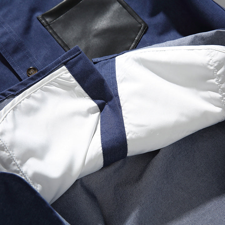 Men's overshirt-jacket in worker look with contrasting leather-look chest pocket Amarae