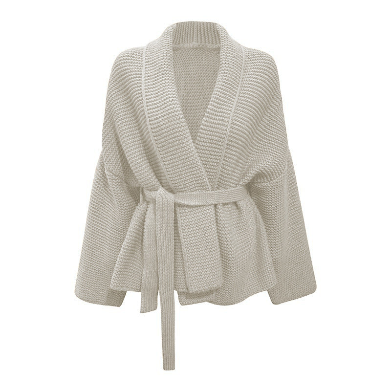 Ladies Chunky Knit Cardigan with Belt and Relaxed Fit Lune London