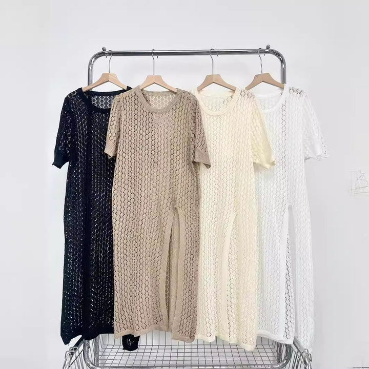 Ladies long knitted kimono with open design and breathable mesh structure Lune London