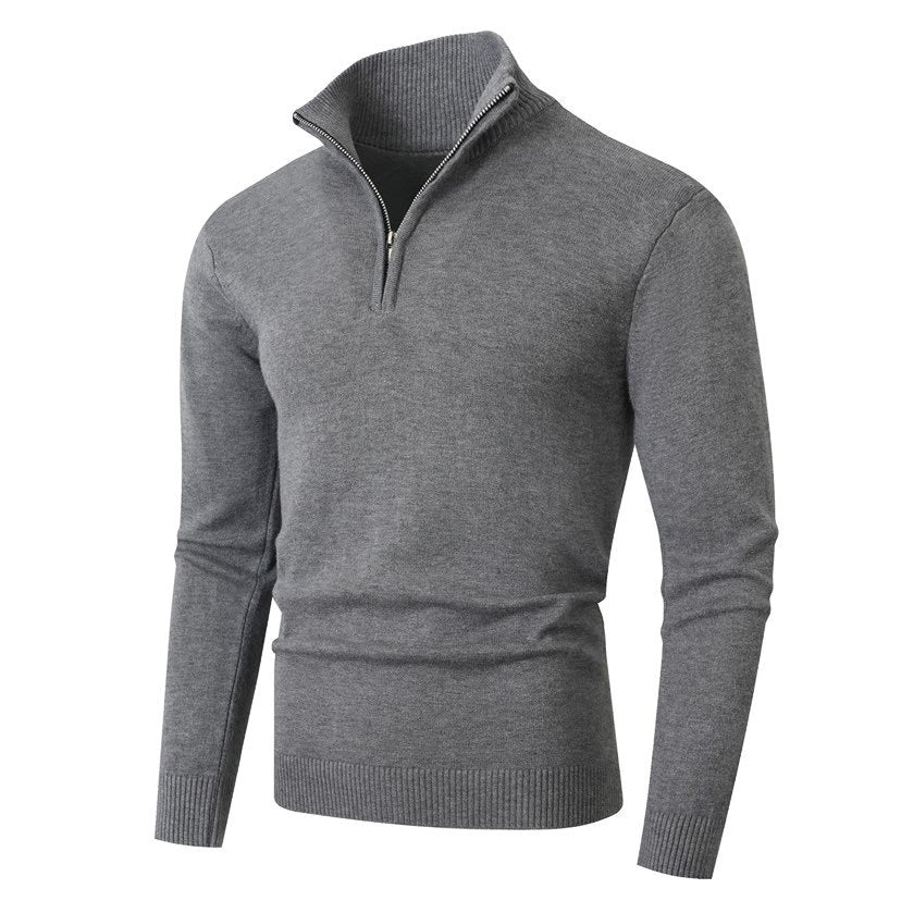 Knitted pullover for men with a modern high collar and a high-quality zipper Lune London