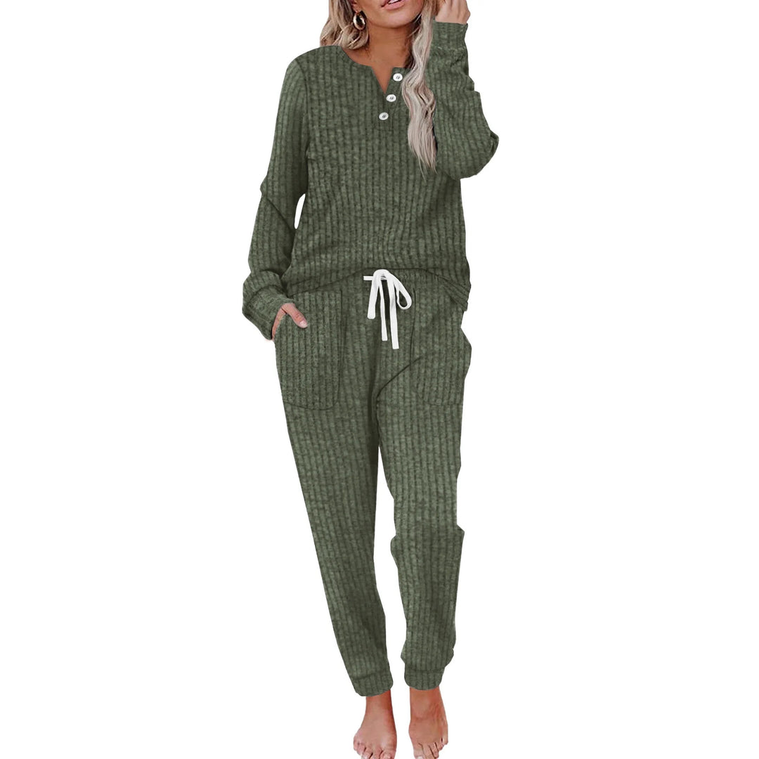 Ladies Comfortable Loungewear Set with Elastic Waist and Button Details Lune London