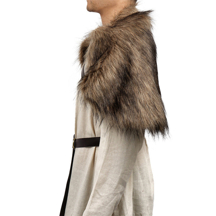 Men's Viking-inspired shoulder cape made of soft faux fur with adjustable leather straps Amarae