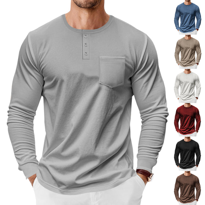 Men's long sleeve Henley shirt with practical chest pocket and trendy button details Lune London