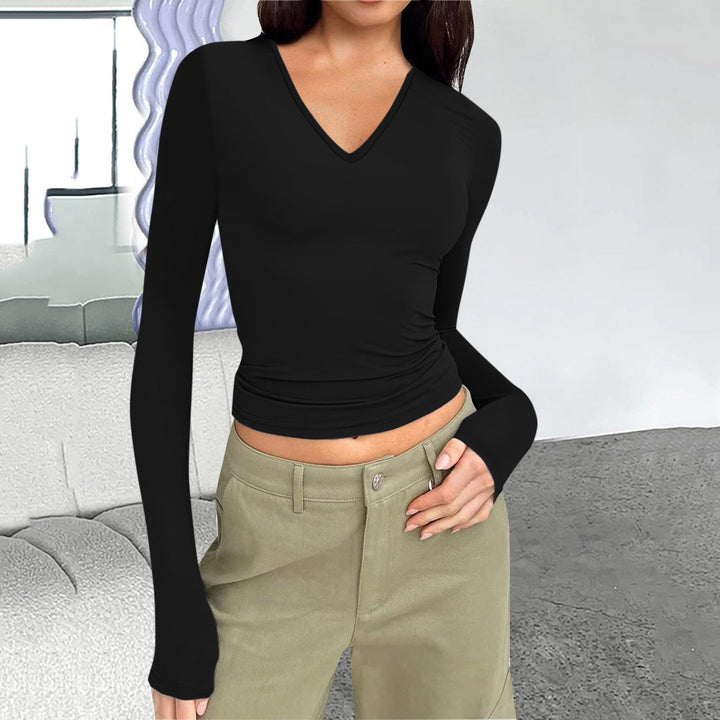 Long sleeve women's T-shirt with V-neck and fitted cut Lune London