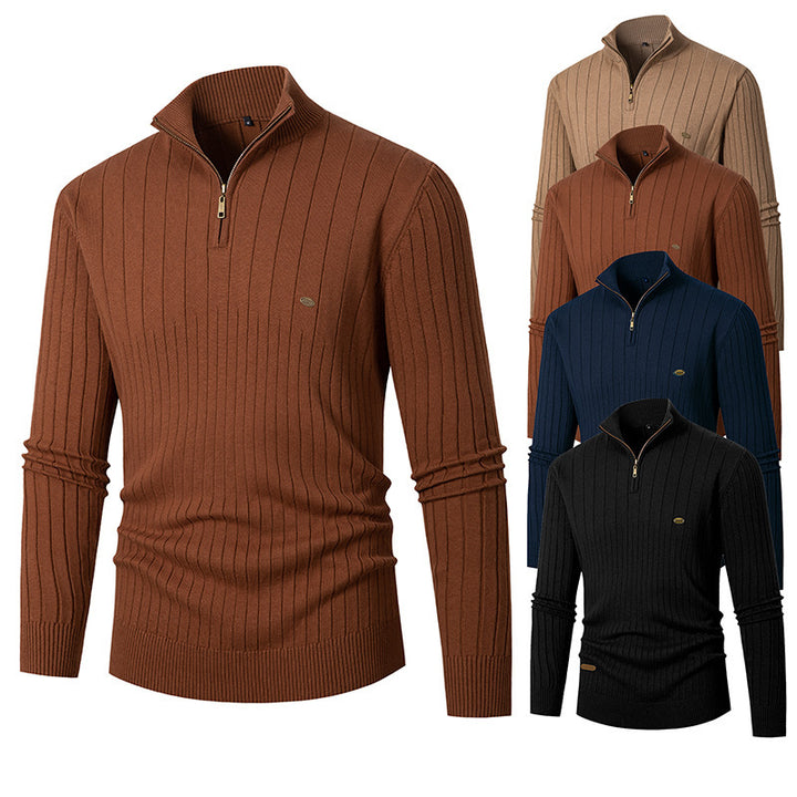 Elegant knitted sweater for men with half-zip and finely ribbed design Lune London