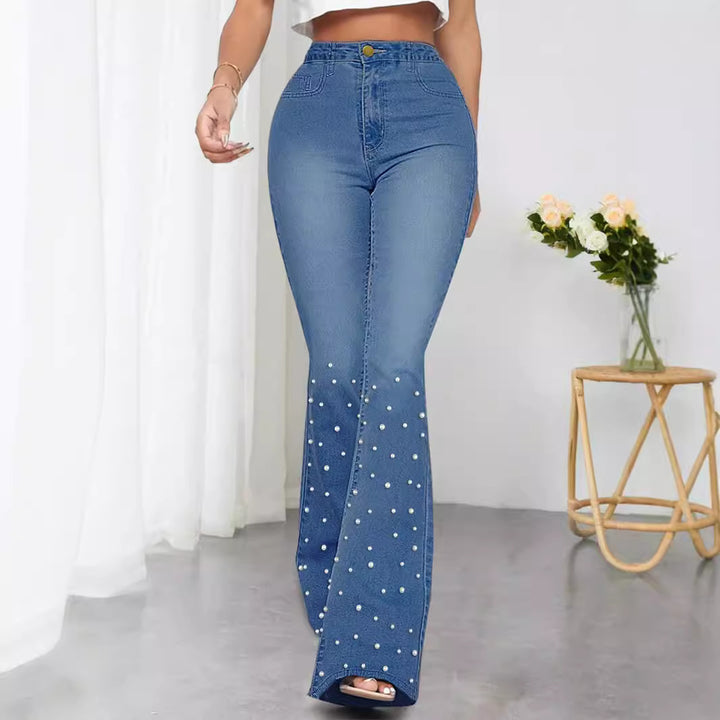 Women's high-waisted flared jeans with pearl embellishment Amarae