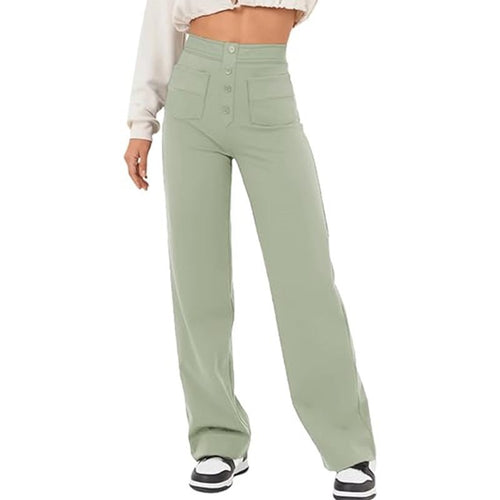 Amarae elegant high-waisted lounge pants for women with large pockets and button closure