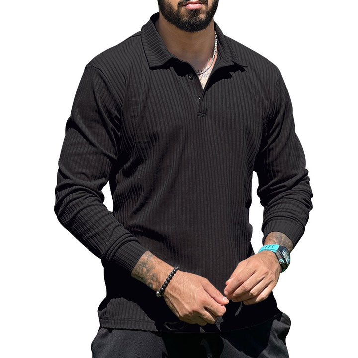 Long knit pullover for men with structured design and button placket Lune London