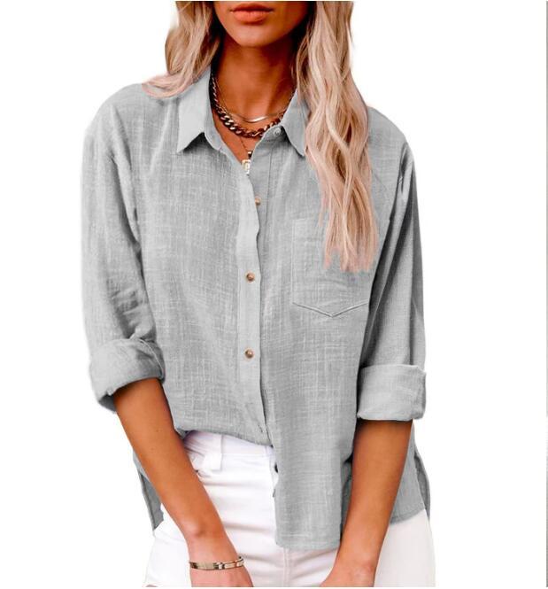 Casual linen blouse for women with short sleeves and button details Lune London