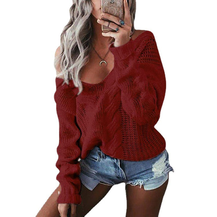 Women's chunky knit sweater with open shoulder and cable pattern Lune London